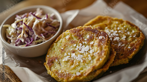 Delightful Fried Green Tomatoes with Sea Salt and Creamy Coleslaw for Casual Gatherings