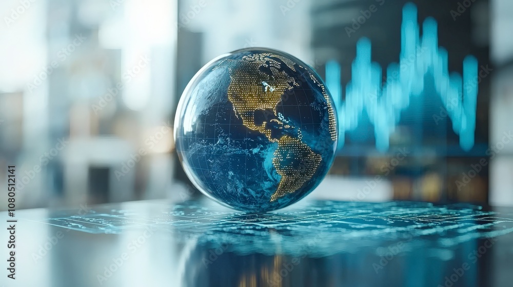 A visually striking representation of a globe in a digital world, emphasizing the economic and technological advancements in the current global landscape. A visually striking representation of a globe in a digital world, emphasizing the economic and technological advancements in the current global landscape.