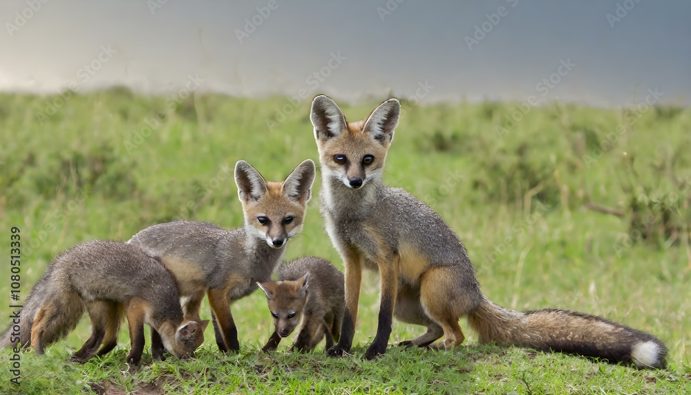 Bat Eared Fox Family on the grassy savannahs of the Masai Mara, Kenya
Bat Eared Fox Family on the grassy savannahs of the Masai Mara, Kenya