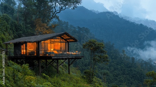Experience ecotourism at a sustainable lodge mountain region eco-friendly retreat nature immersion green living concept