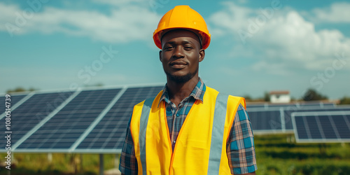 Confident Engineer Standing at Solar Power Station