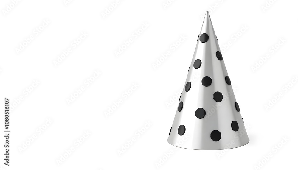 Fototapeta premium Silver party hat with polka dots isolated on a white background
