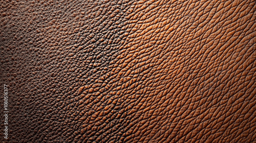 Close-up texture of brown leather material with natural grain pattern and light variation creating a rich, tactile surface appearance photo