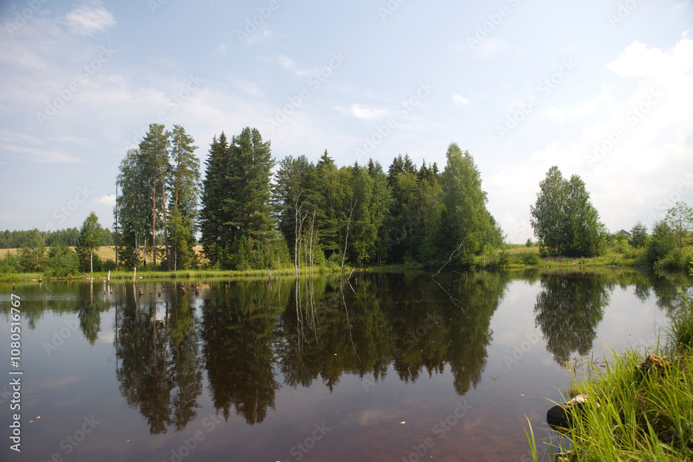 Russia Perm Krai landscape with river on a cloudy summer day Russia Perm Krai landscape with river on a cloudy summer day