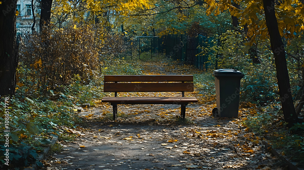 Photo Autumn Park Bench Leaves Trees Path Nature