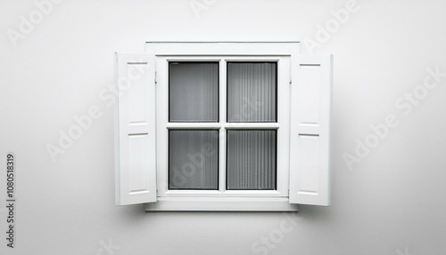 a single white window with four panes set in a white wall