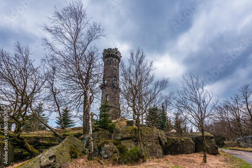 Obraz na płótnie The observation tower on the Decinsky Sneznik mountain in Czechia in late autumn. w salonie