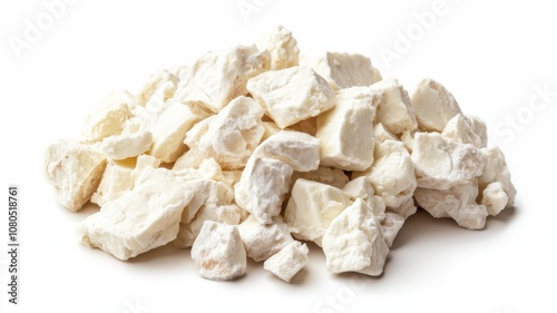 Pieces of cheese feta isolated on white background