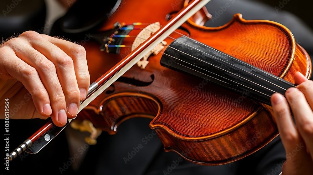 Close-Up of a Musician's Hands Playing a Classic Violin with Bow, Showcasing the Artistry and Passion for String Instruments in a Beautiful Setting Close-Up of a Musician's Hands Playing a Classic Violin with Bow, Showcasing the Artistry and Passion for String Instruments in a Beautiful Setting