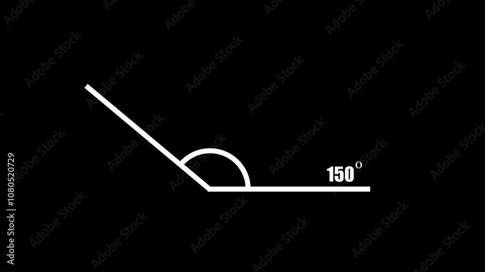 Geometric math graph with an angle measure of 150 degree icon. Icon of 150 degree. Acute angle. Geometric math graph with an angle measure of 150 degree icon. Icon of 150 degree. Acute angle.