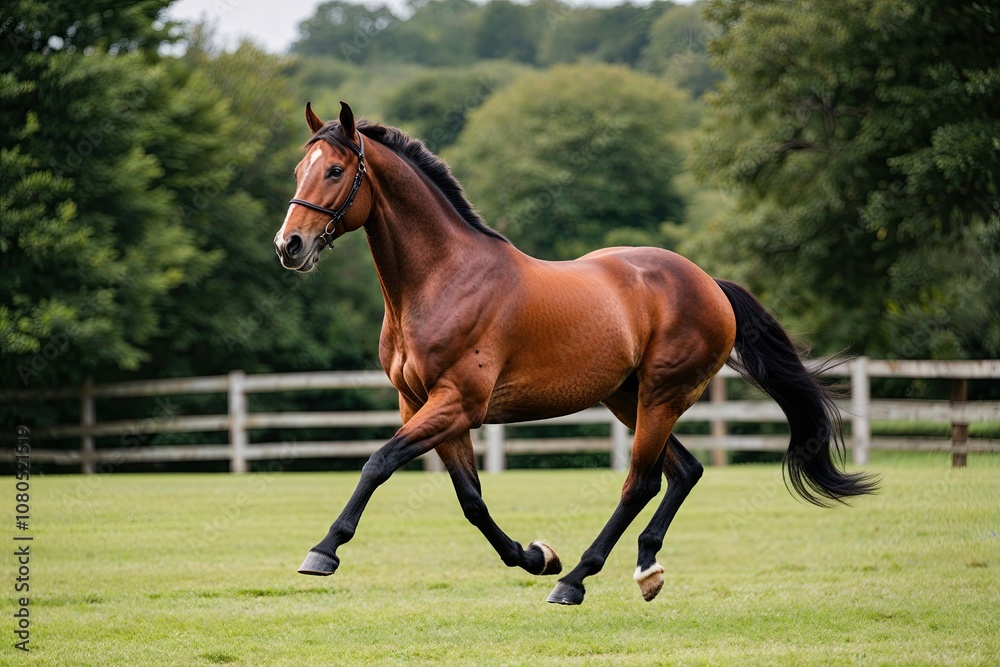 Stunning Horse Running Freely in Vibrant Green Meadow Stunning Horse Running Freely in Vibrant Green Meadow