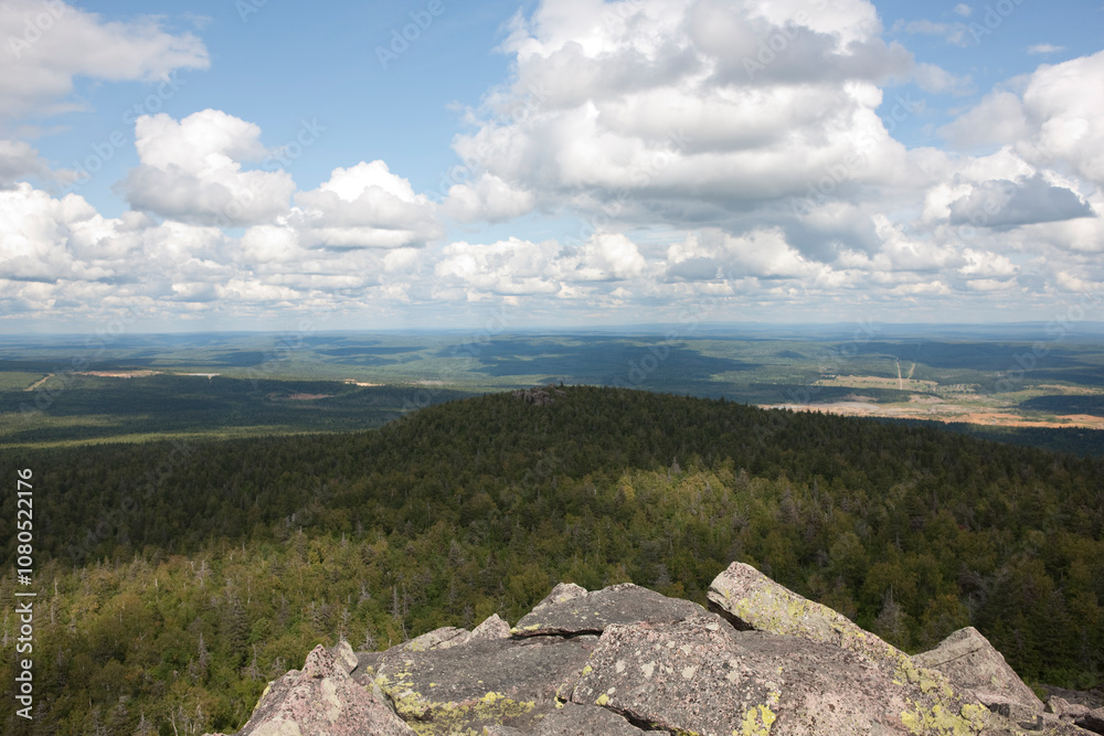 Russia Perm Krai taiga landscape on a summer cloudy day Russia Perm Krai taiga landscape on a summer cloudy day