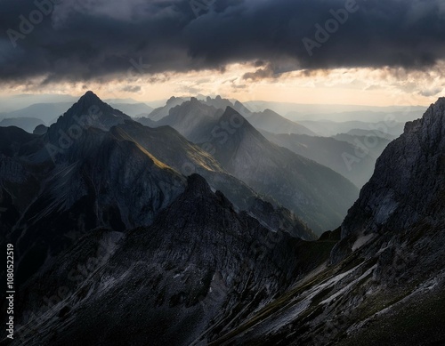 a breathtaking view of a dark mountain range with dramatic and moody lighting creating a powerful and mysterious scene