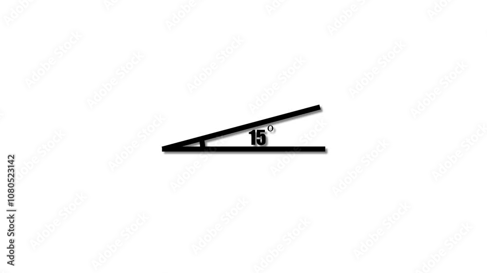 Geometric math graph with an angle measure of 15 degree icon. Icon of 15 degree. Acute angle. Geometric math graph with an angle measure of 15 degree icon. Icon of 15 degree. Acute angle.