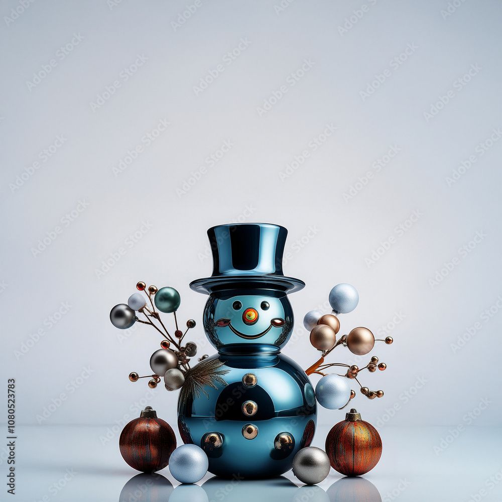 Blue Glass Christmas Snowman with Christmas Balls Blue Glass Christmas Snowman with Christmas Balls