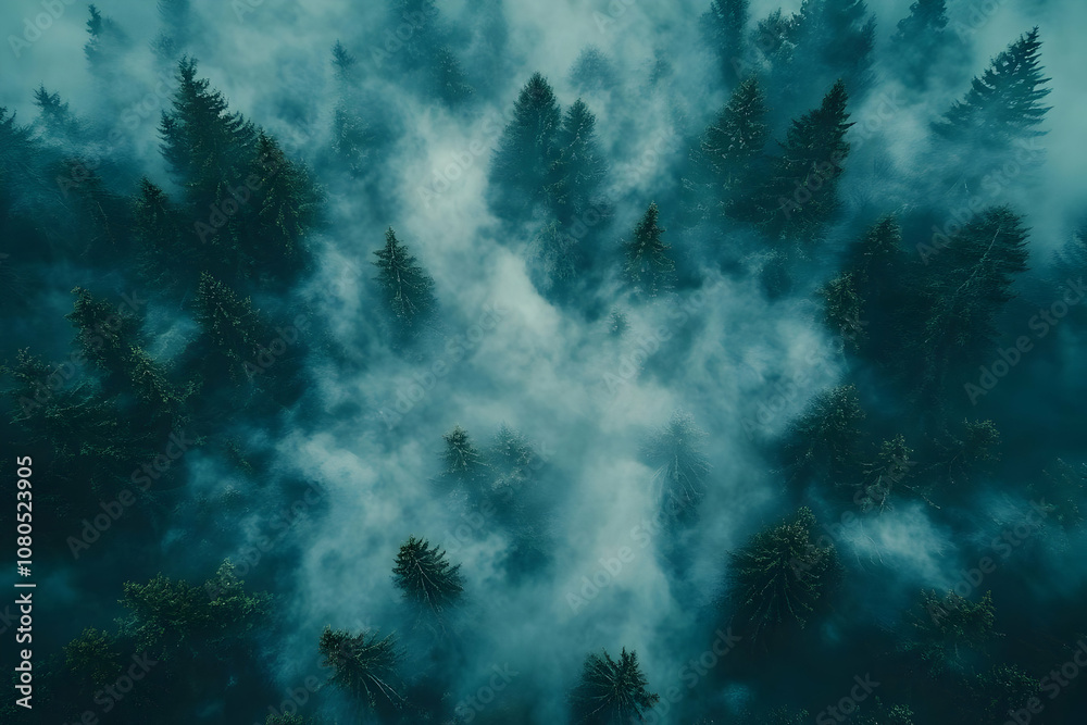 Photo - Misty Forest Aerial View, Fog, Trees, Nature, Landscape, Woods, Green, Dark, Moody, Atmosphere Photo - Misty Forest Aerial View, Fog, Trees, Nature, Landscape, Woods, Green, Dark, Moody, Atmosphere