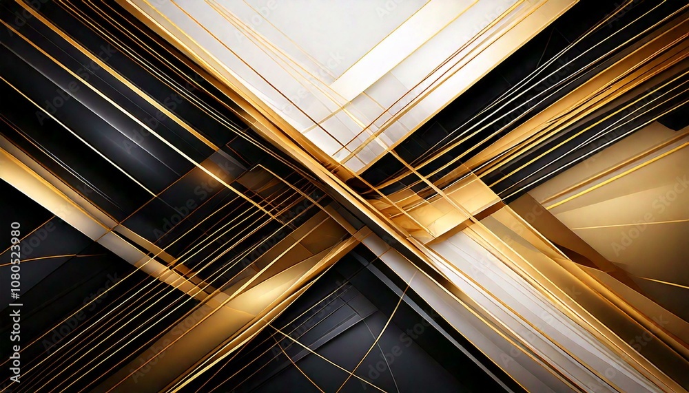 Obraz premium Abstract business background with dynamic, interesting line and geometric shapes in gold.