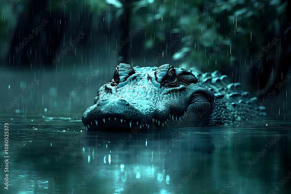 Obraz premium 3D Illustration Alligator Rain Swamp Water Predator Reptile