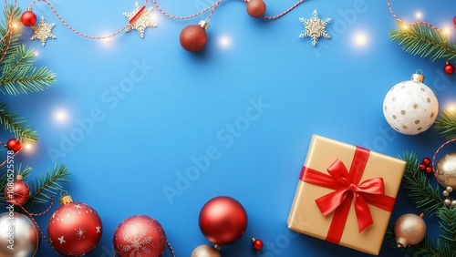 Brighten Your Holidays with Our Festive Blue Christmas Decorations Background, Perfect for Greeting Cards, Invitations, and Social Media Posts