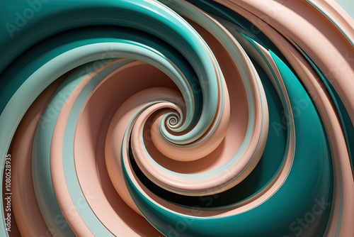 Extra Large Teal and Peach Cream Organic Swirls on Dark Background with Glowing Effect photo