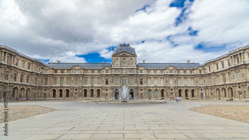 inner yard of museum with fountain timelapse hyperlapse. Paris, France