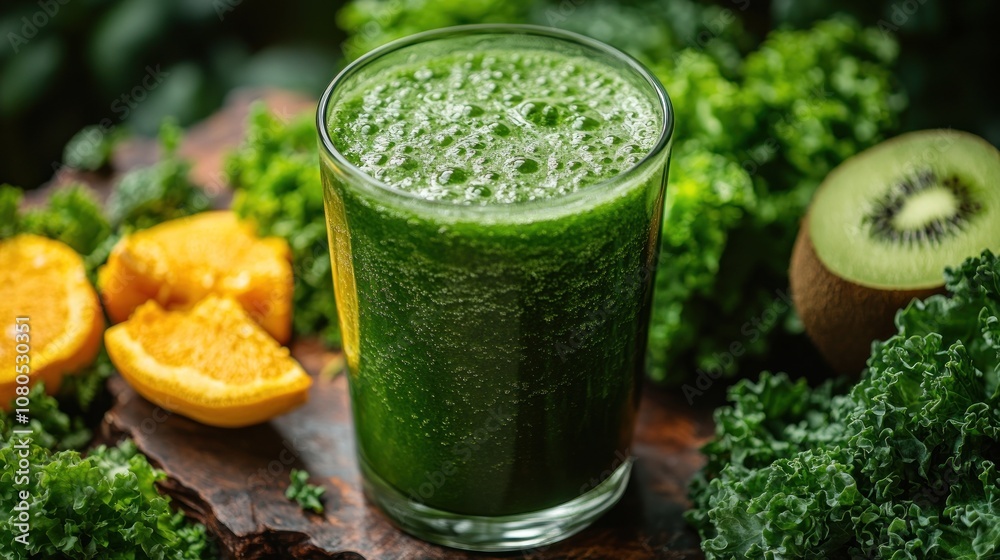 Fresh green smoothie with kale, kiwi, and citrus fruits. Fresh green smoothie with kale, kiwi, and citrus fruits.