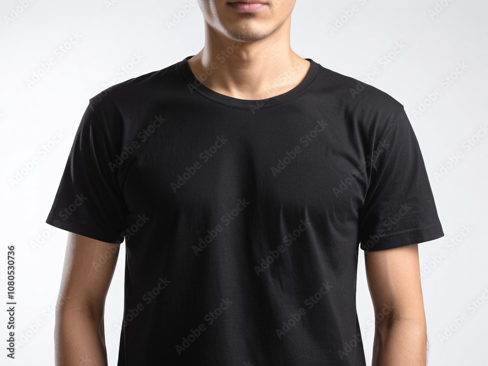 A Man wear a plain black T-Shirt Isolated with White Background A Man wear a plain black T-Shirt Isolated with White Background