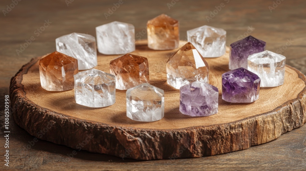 Crystal grid with clear quartz rose quartz and amethyst