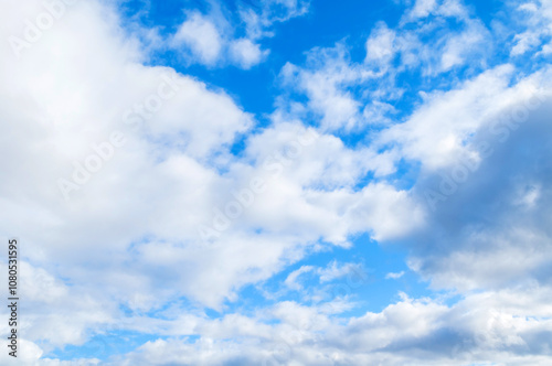 Blue sky with fluffy clouds, blue sky landscape scene