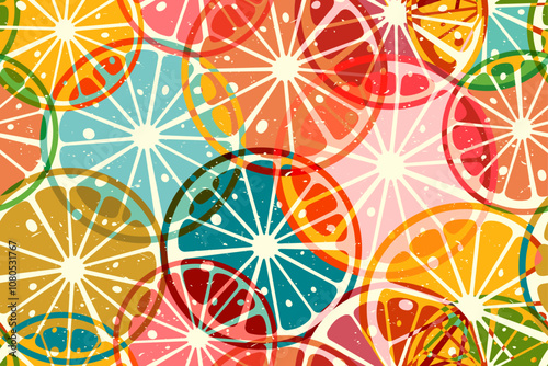 Citrus slices  riso template. Fresh citrus fruit vector seamless pattern. 