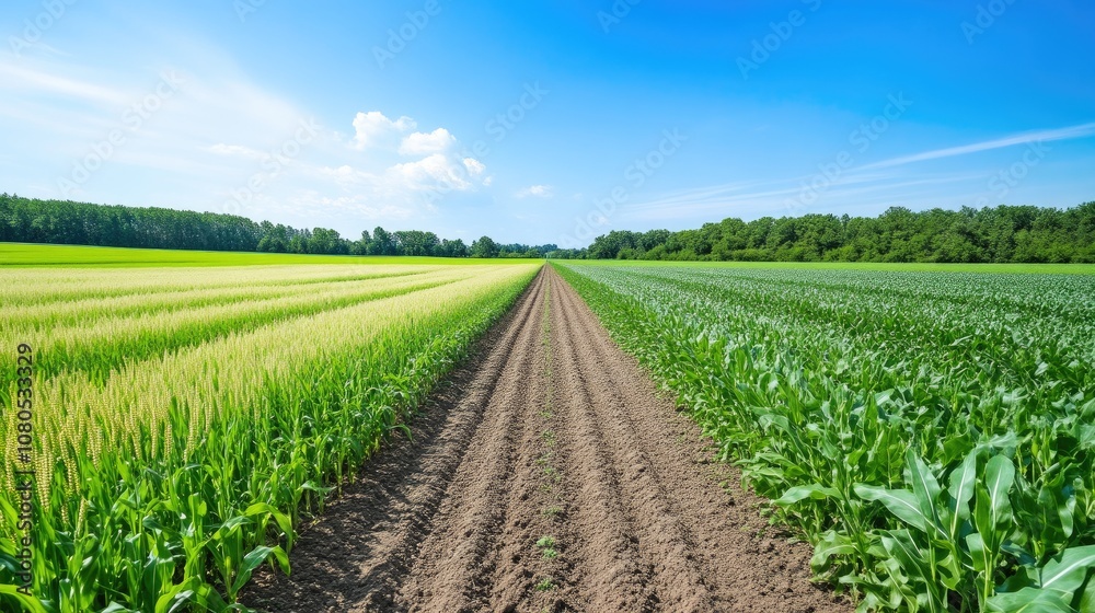 Expansive Farm Fields with Crops Growing Expansive Farm Fields with Crops Growing