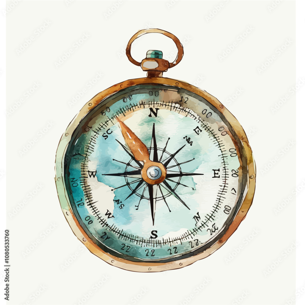A watercolor of Compass, isolated on a white background. Compass vector. A watercolor of Compass, isolated on a white background. Compass vector.
