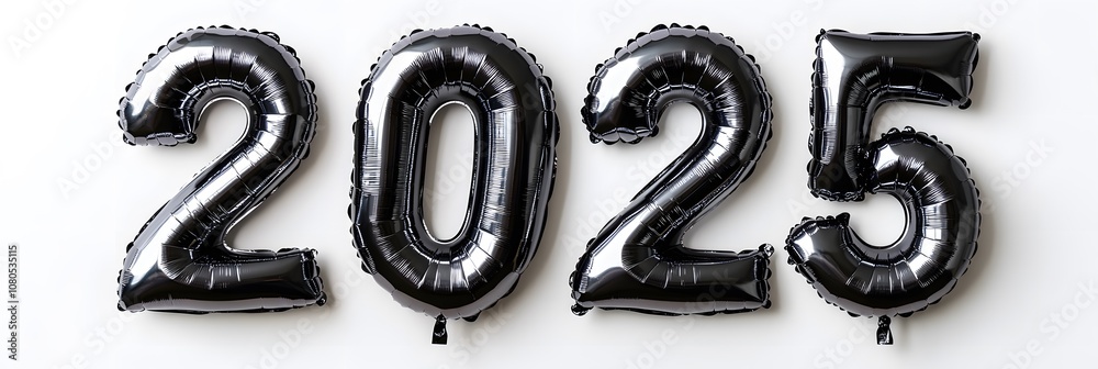 Black and silver foil balloons in the shape of the numbers on a white background. Black and silver foil balloons in the shape of the numbers on a white background.