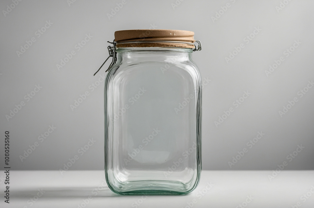 Mockup of a blank label on a sustainable glass container on a white background Mockup of a blank label on a sustainable glass container on a white background