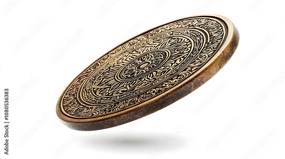 Ornate Decorative Plate in Mid-Air with Intricate Patterns and Antique Finish, Perfect for Home Decor and Artistic Displays in Photography and Design Ornate Decorative Plate in Mid-Air with Intricate Patterns and Antique Finish, Perfect for Home Decor and Artistic Displays in Photography and Design