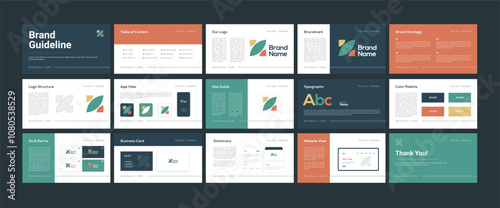 Logo Guideline template. Logo Guide Book. Logotype presentation. Corporate Guide line identity presentation. Colorful Brand Guidelines template. 