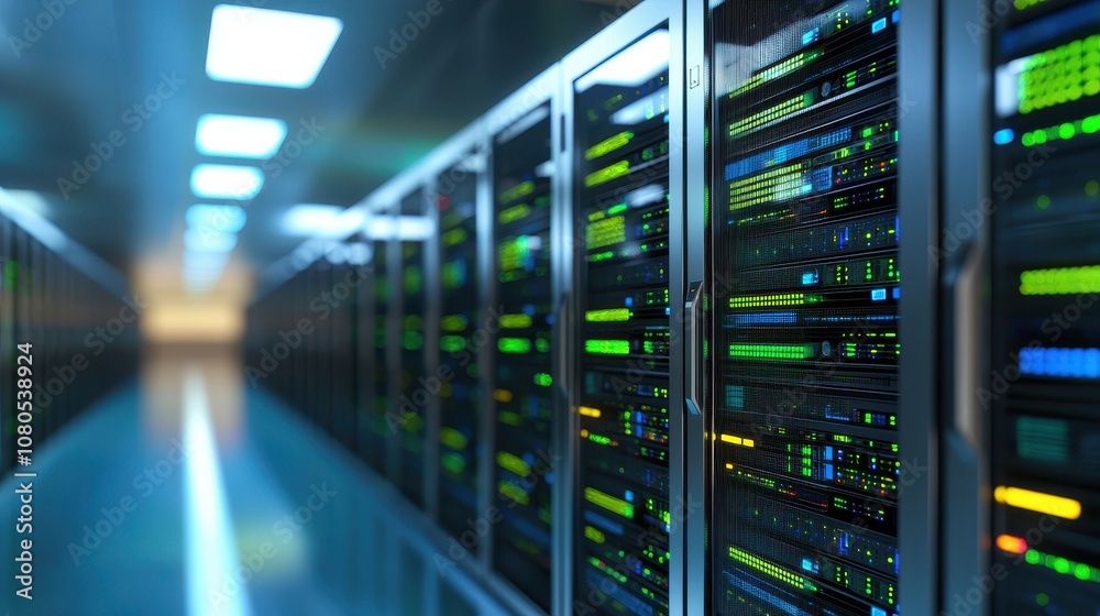 A futuristic data center filled with glowing servers and holographic data displays, emitting neon blue and green lights. High-tech, clean, vibrant. A futuristic data center filled with glowing servers and holographic data displays, emitting neon blue and green lights. High-tech, clean, vibrant.