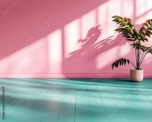 Stylish room with plant and colorful walls