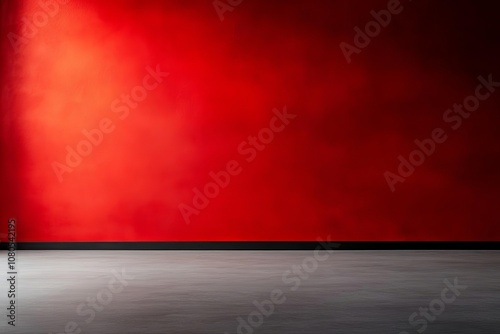 Vibrant red wall with gray floor, artistic space