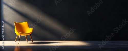 Yellow chair under soft light, dark background