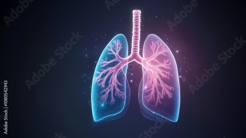 Illuminated 3D representation of human lungs with branching bronchi