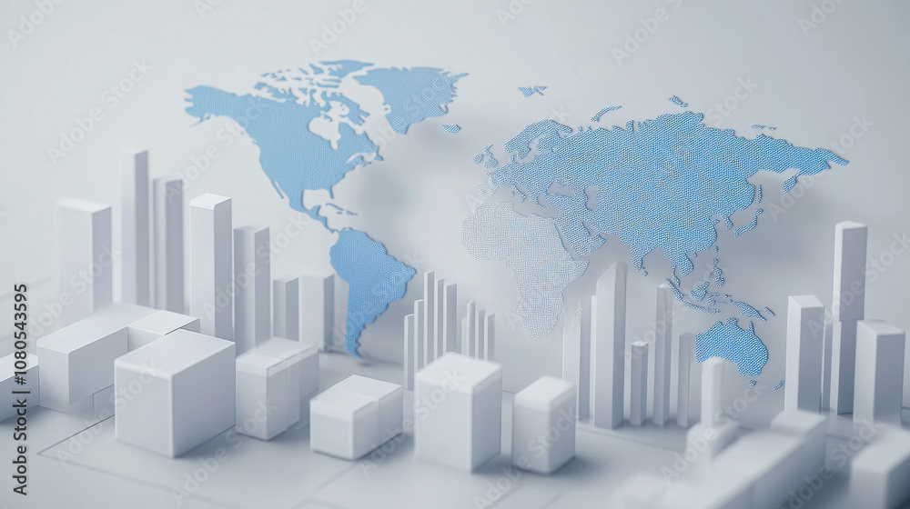 3d render chart for digital trading import export and globe map