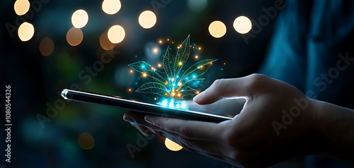 Innovative energy investment digital platform mobile technology eco-friendly environment close-up view renewable concept