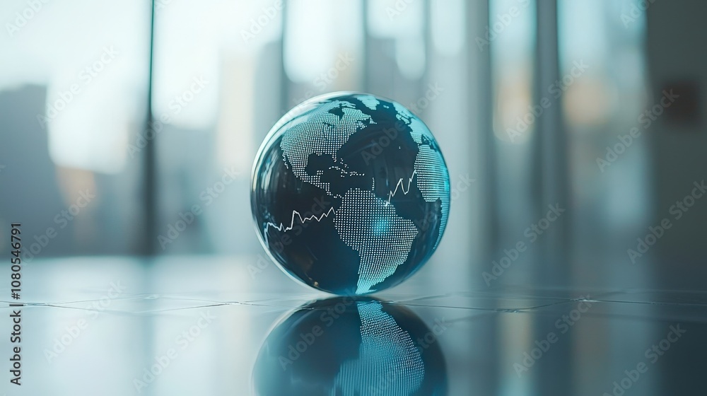 A digital Earth is portrayed with a city skyline in the background, showcasing worldwide connectivity, urban growth, and technological advancements. A digital Earth is portrayed with a city skyline in the background, showcasing worldwide connectivity, urban growth, and technological advancements.