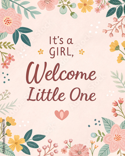 Invitation Card: It's a Girl - Soft Pastel Floral