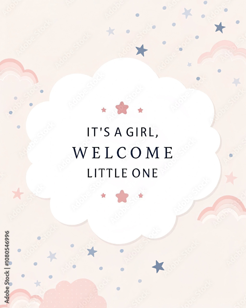 Invitation Card: Welcome Little One - Minimalist Pastel Stars Invitation Card: Welcome Little One - Minimalist Pastel Stars