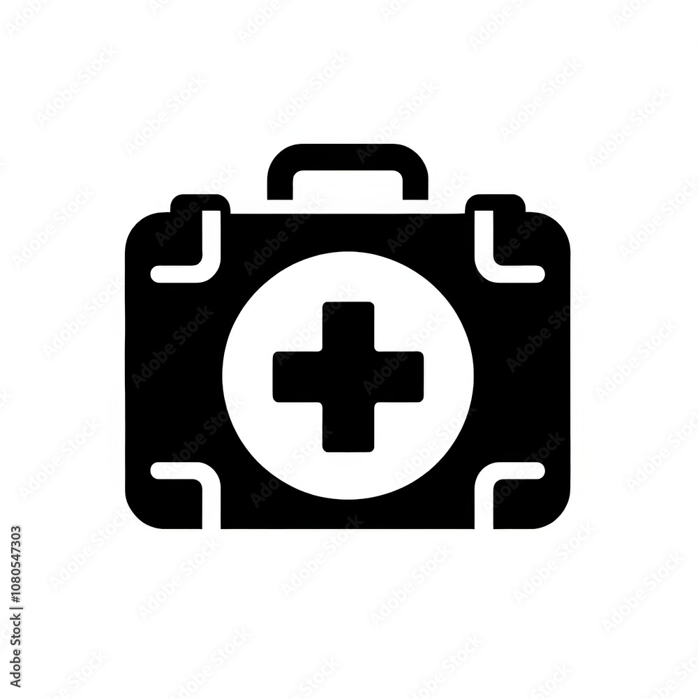 Obraz premium Black and White Medical First Aid Kit Icon