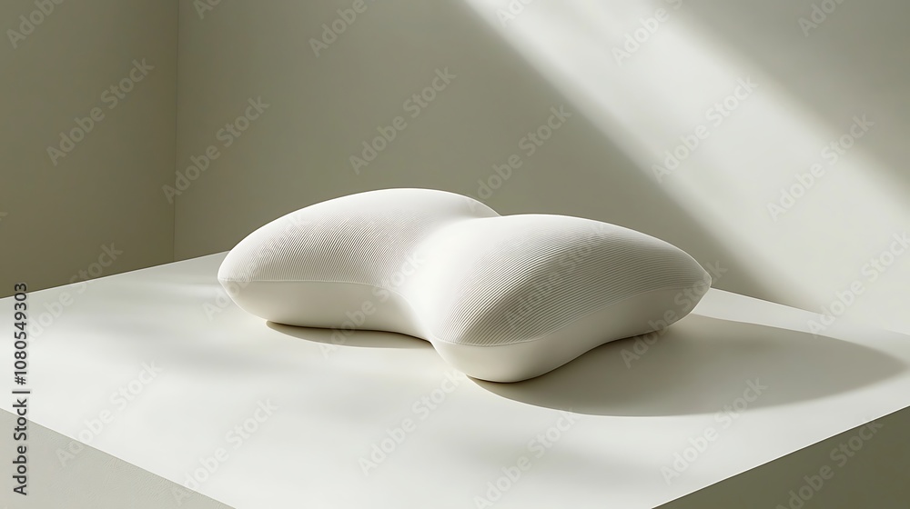 Stylish and Ergonomic White Pillow on Simple Minimalist Surface with Soft Natural Light Enhancing Its Unique Curved Design for Modern Home Decor Stylish and Ergonomic White Pillow on Simple Minimalist Surface with Soft Natural Light Enhancing Its Unique Curved Design for Modern Home Decor