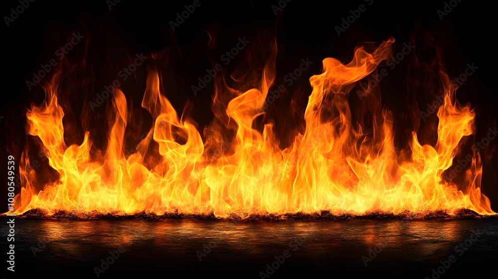 Fire, isolated on a black background, flat lay Fire, isolated on a black background, flat lay