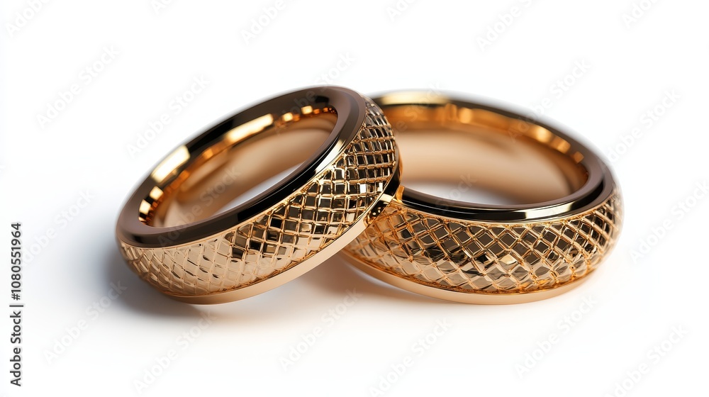 Two Elegant Gold Wedding Bands Close Up Showcasing Intricate Textures and Shiny Finishes Ideal for Celebrating Love and Commitment on Special Occasions Two Elegant Gold Wedding Bands Close Up Showcasing Intricate Textures and Shiny Finishes Ideal for Celebrating Love and Commitment on Special Occasions